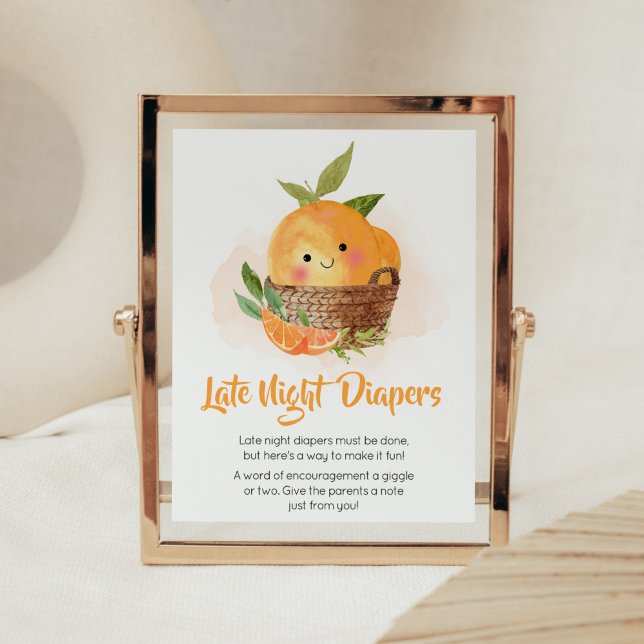 Poster Laranja Citrus Little Cutie Fraldas Noturnas Tarde (Little Cutie Orange Citrus Baby Shower Late Night Diapers Sign)