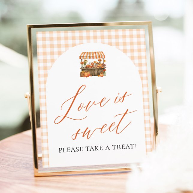 Poster Laranja de Outono Fresco do Mercado Amor é Doce (Fall Orange Fresh Off The Market Love is Sweet Sign)