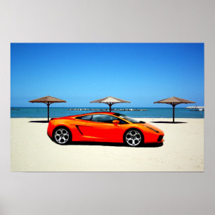 Póster Laranja do carro do músculo na praia