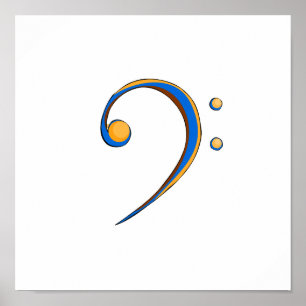Póster Laranja e azul do estilo ocasional de Clef baixo