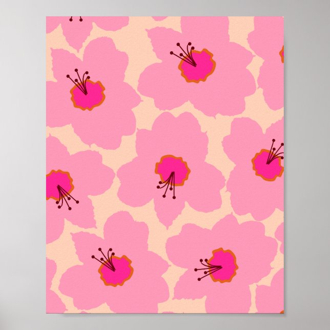 Poster Laranja E Retro-Floral Rosa (Frente)