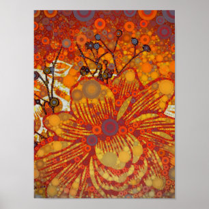 Póster Laranja e Roxo Floral Moderna Pop Art
