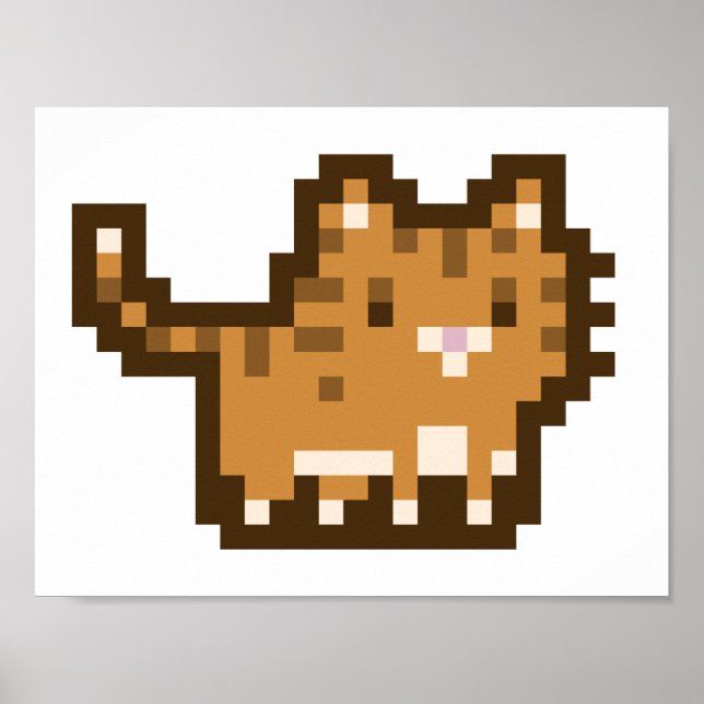 Poster Laranja Gato Pixel Art Largo (Frente)