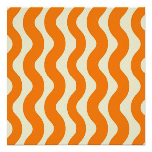 Póster Laranja Groovy Wavy Stripe Abstrato moderno Primav