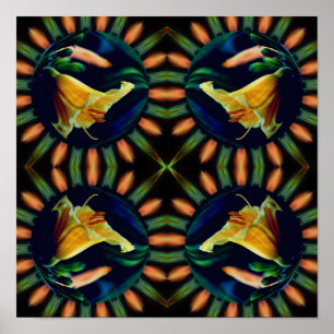 Poster Laranja Lily Espelho Flor Abstrato Art