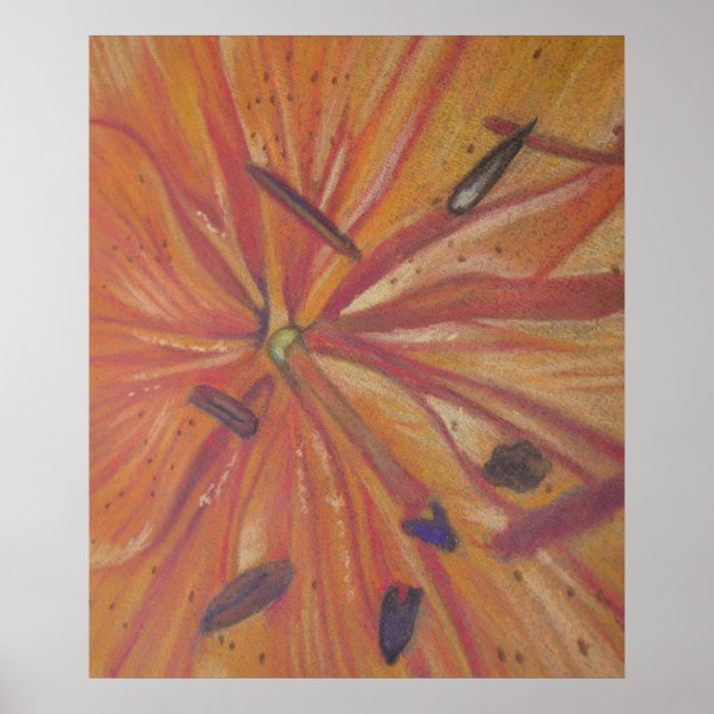 Póster laranja Lily florora arte moderna abstrato (Frente)