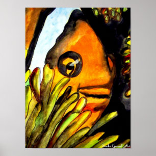 Poster Laranja Palhaço Peixe aquarela pintura original