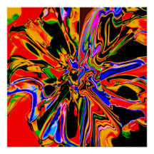 Laranja, Preto, Dourado, Flor Psicodélico Azul