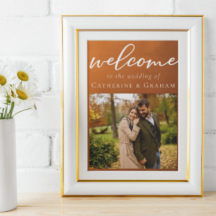 Poster Laranja Queimada Rústica Foto Outono Casamento Bem