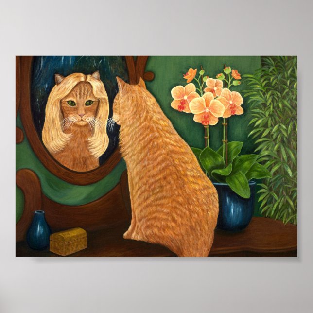 Poster Laranja Tabby Cat e Mirror (Frente)