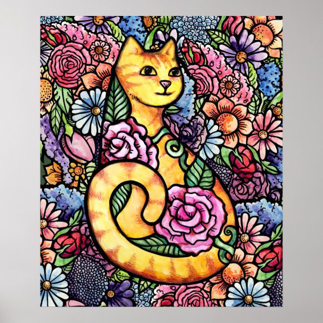 Poster Laranja Tabby Cat Garden (Frente)