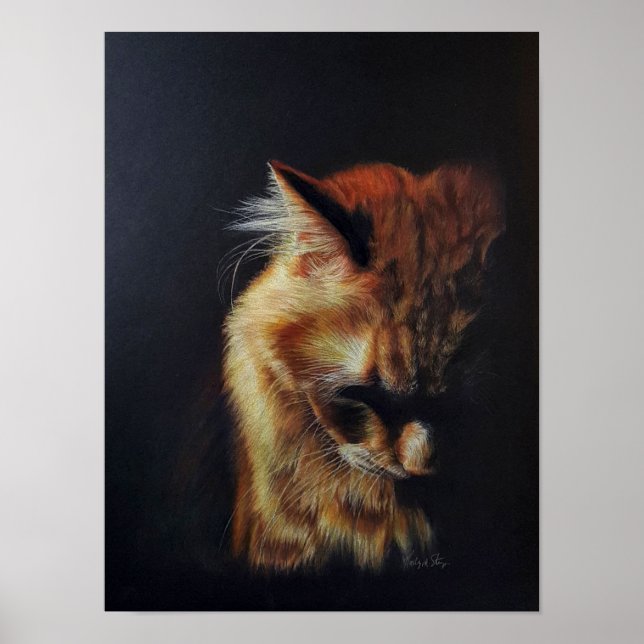 Poster Laranja Tabby Cat "Permaneça Forte" Arte Lápis Col (Frente)