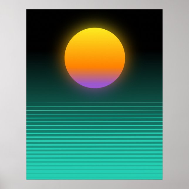 Poster Laranja + Torre Vaporwave Tropical Sunset (Frente)