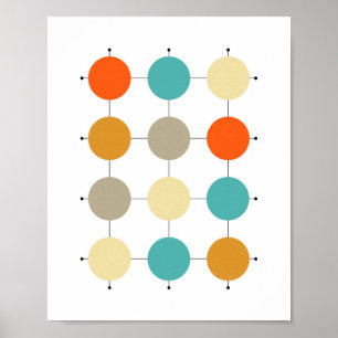 Poster Laranja Turquesa Creme Círculos Bege em Grade