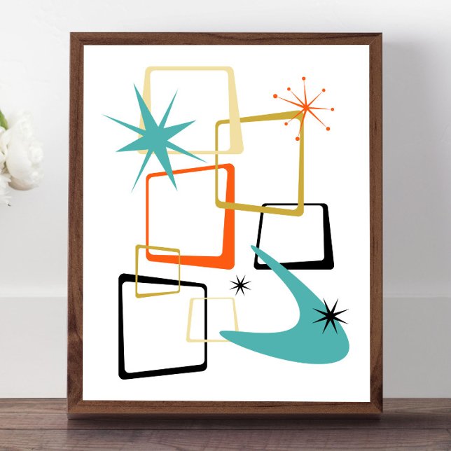 Poster Laranja Turquoise Estrelas Atômicas Boomerang Meio (Criador carregado)
