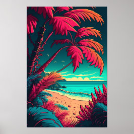 Poster Laranja Verde Vermelho Elegante Russo de Praia Tro