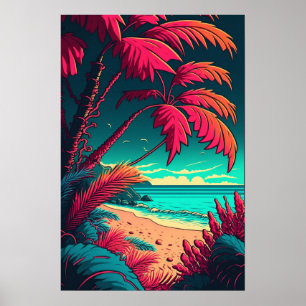 Poster Laranja Verde Vermelho Elegante Russo de Praia Tro