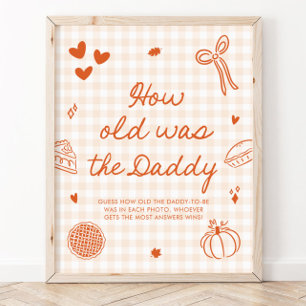 Poster Laranja Xadrez de Outono Cutie Pie Qual era a idad