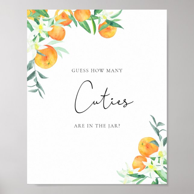 Poster Laranjas em aquarela, adivinhe quantos queridos (Frente)