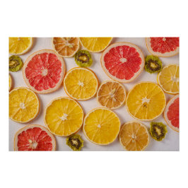 Póster Laranjas em fatias Toranja e Fruta de padrão Kiwi