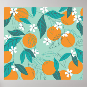 Poster Laranjas florescentes, folhas, arte safada.