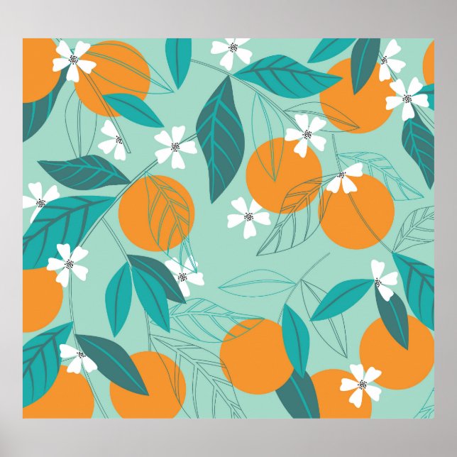 Poster Laranjas florescentes, folhas, arte safada. (Frente)