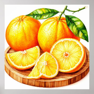 Poster Laranjas Frescas e Suculentas com Fatias