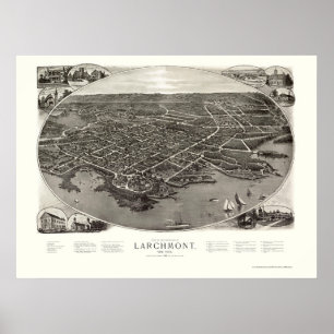 Póster Larchmont, mapa panorâmico de NY - 1904