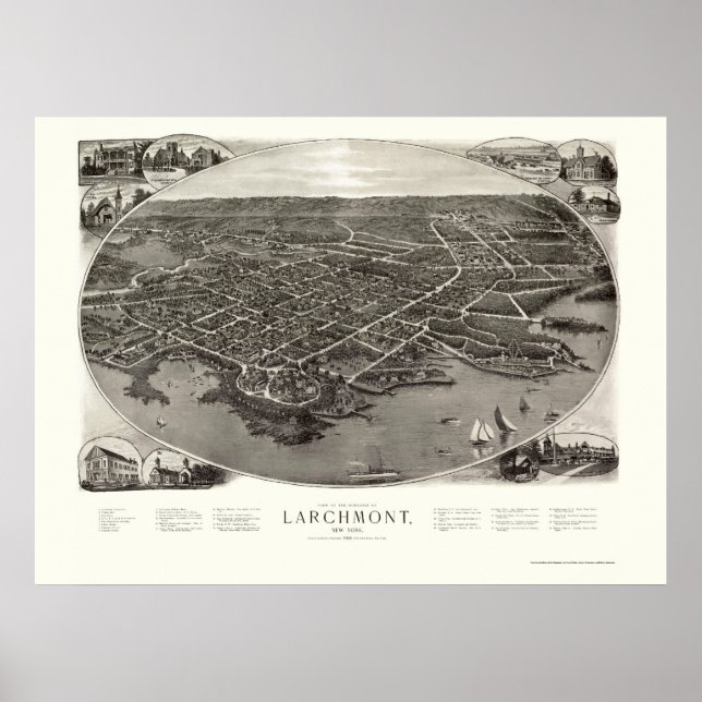 Póster Larchmont, NY Panorâmica Map - 1904 (Frente)
