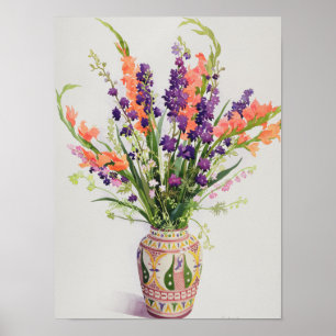 Poster Larkspur e Gladioli em um vaso marroquino