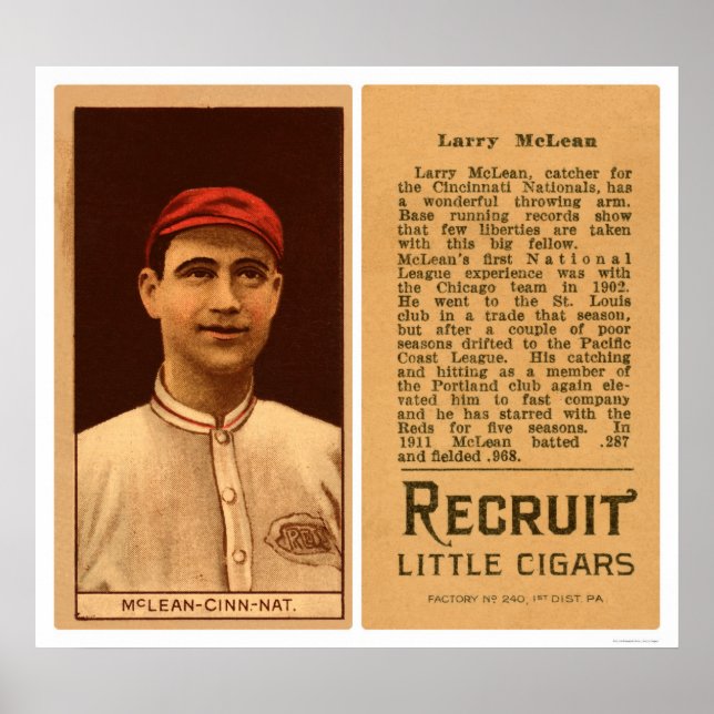Póster Larry McLean Reds Baseball 1912 (Frente)