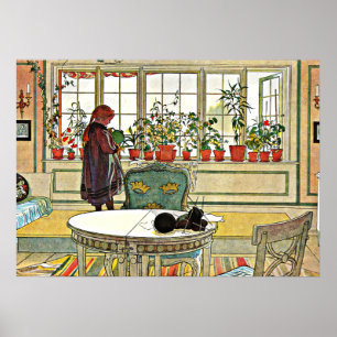 Póster Larsson - Flores em uma janela