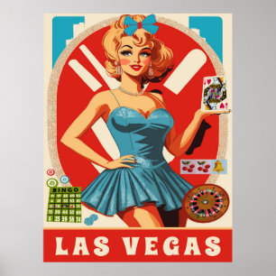 Poster Las Vegas, mulher com cartões, Viagem