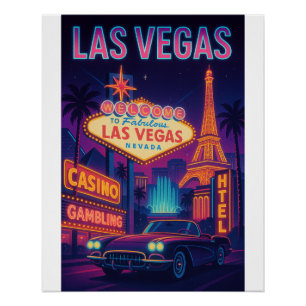 Póster Las Vegas Neon - Noite Retro de Viagens