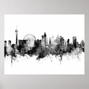 Poster Las Vegas Nevada Skyline Black White