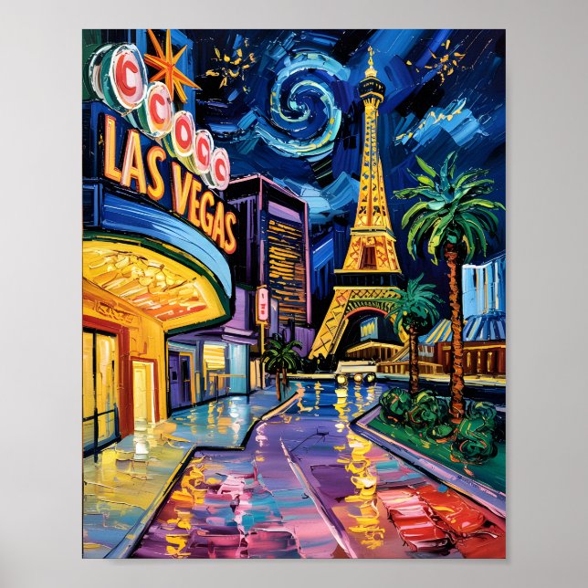 Poster Las Vegas Viagem Van Gogh Style Casino Night City (Frente)