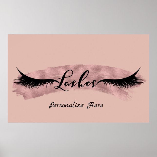 Póster Lashes Eyelashes Rosa Dourado Blush Pink Beauty Sa (Frente)