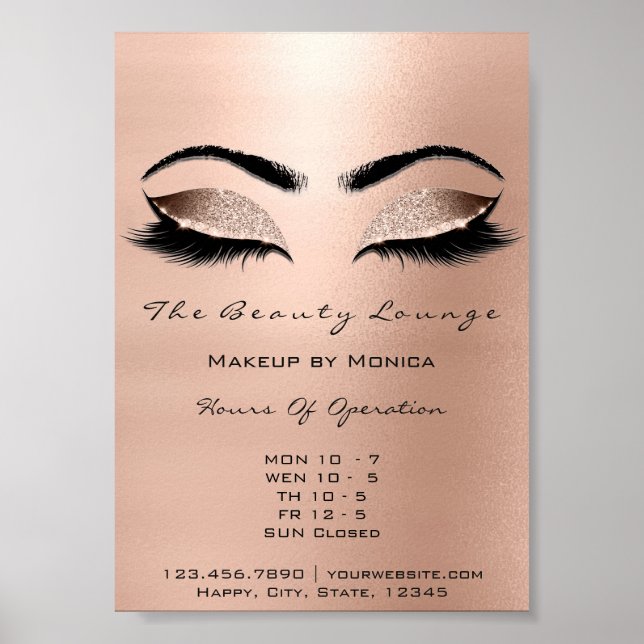 Póster Lashes Makeup Artist Glitter Beauty Browing Waxing (Frente)