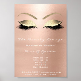 Póster Lashes Makeup Artist Glitter Beauty Salon Dourado