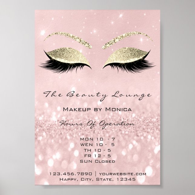 Poster Lashes Makeup Artist Glitter Beauty Salon Pink (Frente)