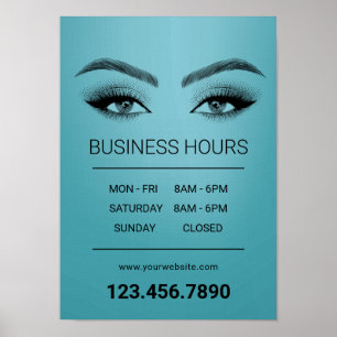Poster Lashes Makeup Artista Salon Horas de Abertura Teal