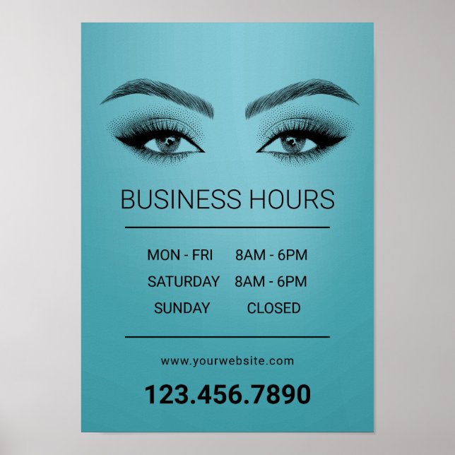 Poster Lashes Makeup Artista Salon Horas de Abertura Teal (Frente)