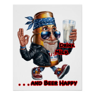 Póster Lata de Cerveja Divertida e Colorida em uma