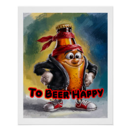 Póster Lata de Cerveja Divertida e Colorida muito Feliz e