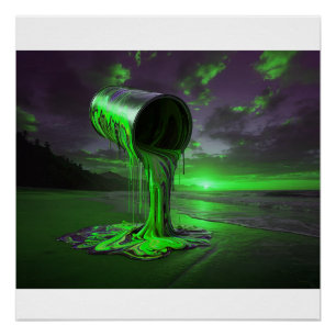Póster Lata de Tinta Gigante Derrama Tinta na Praia do Pô