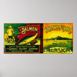 Póster Lata Salmon LabelAlimak da aurora boreal, AK