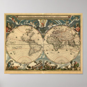 Poster Latin muito velho do mapa do mundo