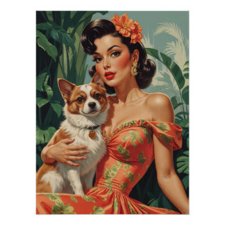 Póster Latina com Cachorro Bonito