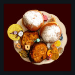 Poster Latkes, Sufganiot (Rosquinhas de gelatina)<br><div class="desc">"Expressões Judaicas" oferece uma experiência comprada,  pois você não encontrará em nenhum outro lugar. Bem-vindo à nossa loja. Conte aos seus amigos sobre nós e envie-lhes o nosso link: http://www.zazzle.com/YehudisL?rf=238549869542096443*</div>
