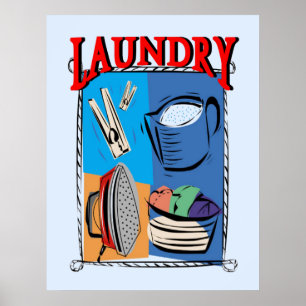 Póster Laundry Items, iron, pins, soap